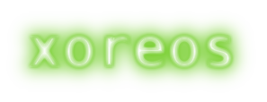 The xoreos logo: the word "xoreos" rendered in neon green